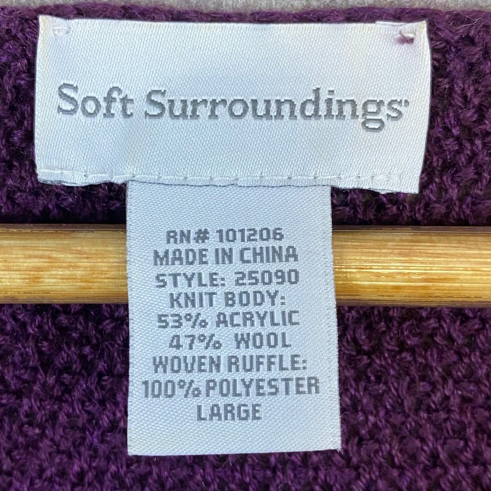 Soft Surroundings Women's Purple‎ Wool Blend Knit Ruffle Bottom Sweater Size L